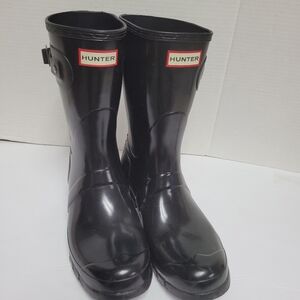Hunter Original Glossy Short Boot Black Waterproof Boots Size 11